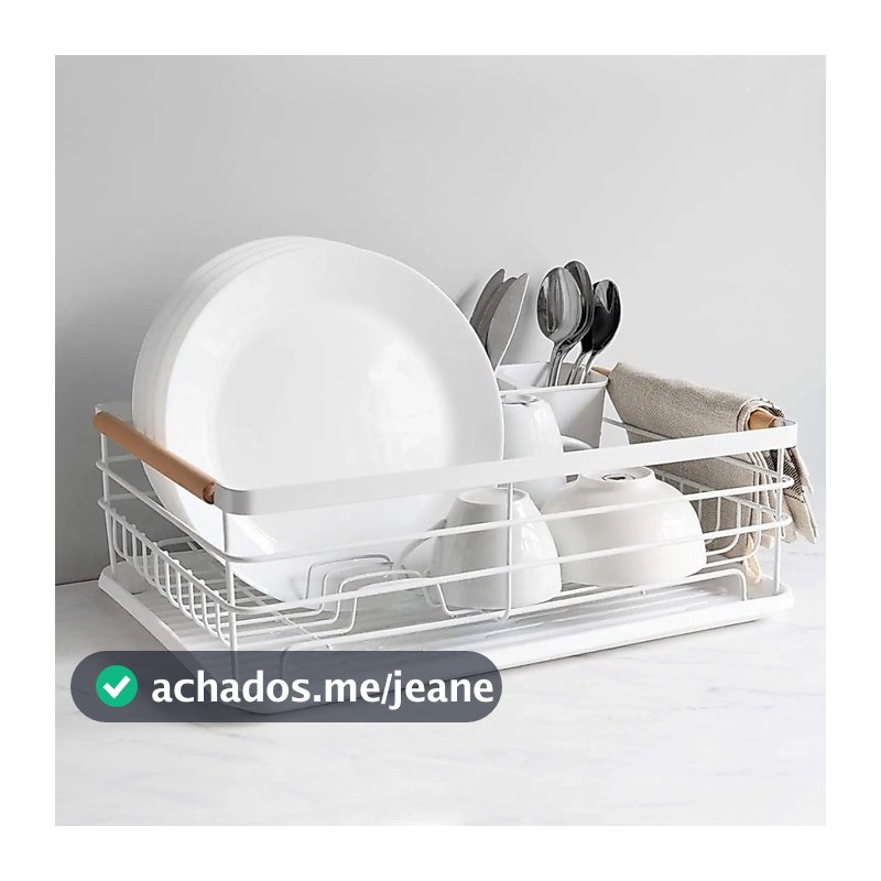 Escorredor de Louça Prato Talher Metal Madeira 43x32cm Cesto Design Moderno Premium