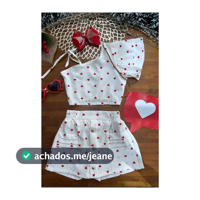 CONJUNTO FEMENINO INFANTIL MENINA CORAÇÃO VERMELHO