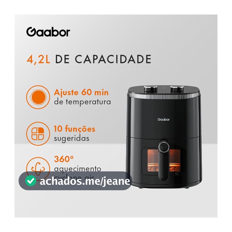 Gaabor Fritadeira Sem Óleo Duo 4,2L Analógica Visor Transparente Janela AF-45M02A
