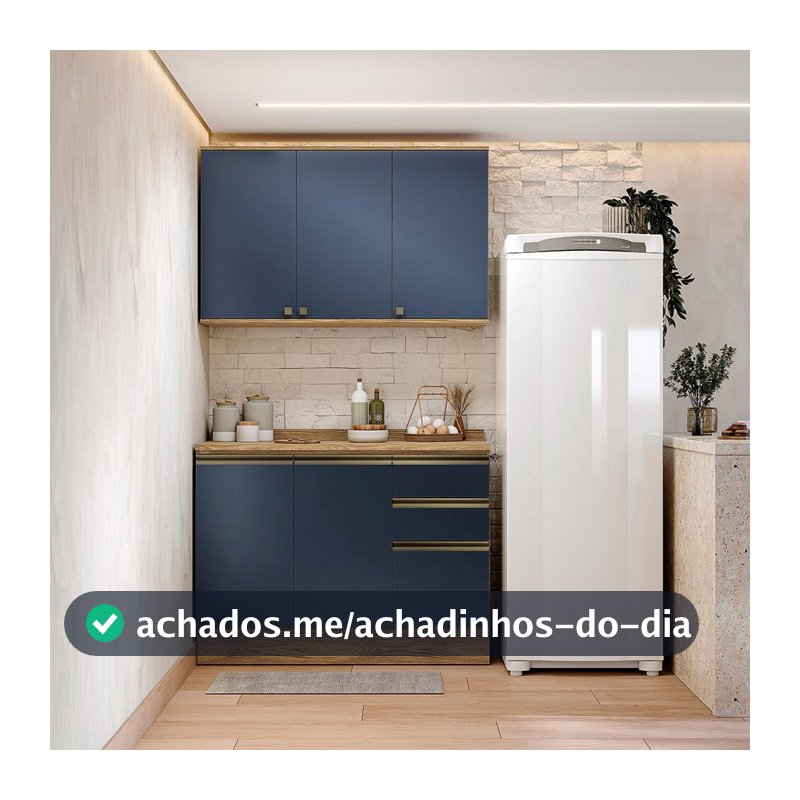 Armário de Cozinha Compacta 100% MDF 120cm Nogueira/Azul Profundo Celeste Kappesberg