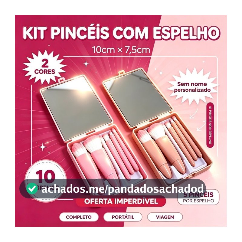 ATACADO 10 pcs  Mini Espelho De Maquiagem Portátil Com 5 Pincéis De Maquiagem Bolso Dobrável Maquiagem
