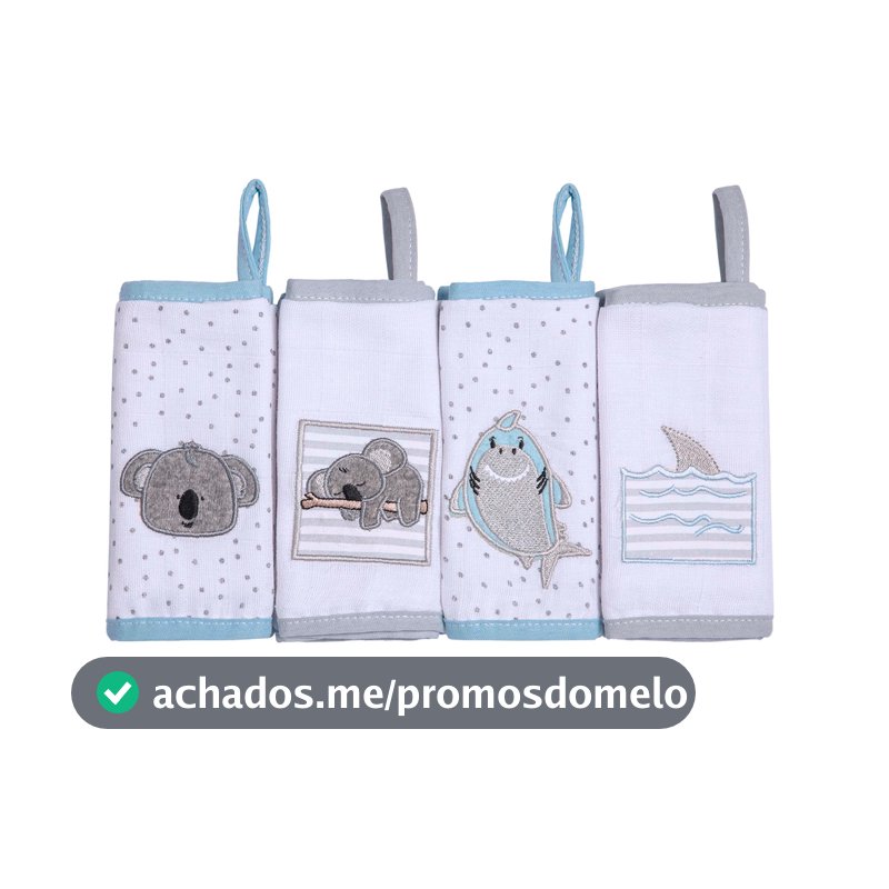 Paninho de Boca Soft Papi Friends Forro em malha com Prendedor 38x38cm Kit Com 4 Unidades Bordado