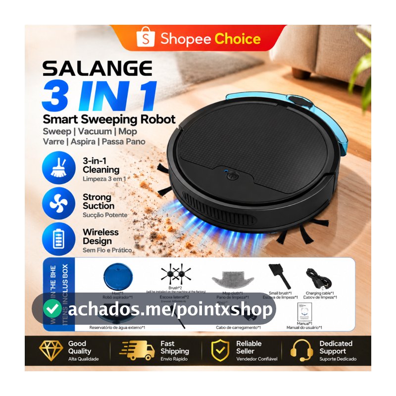 Salange Aspirador de pó 3 em 1 sem fio, robô inteligente para varrer, aspirar e passar pano. Robô aspirador para casa.