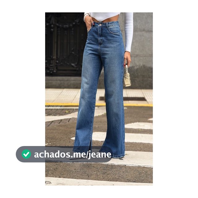 Calça Jeans Wide Leg Feminina Cintura Alta c/ Fenda