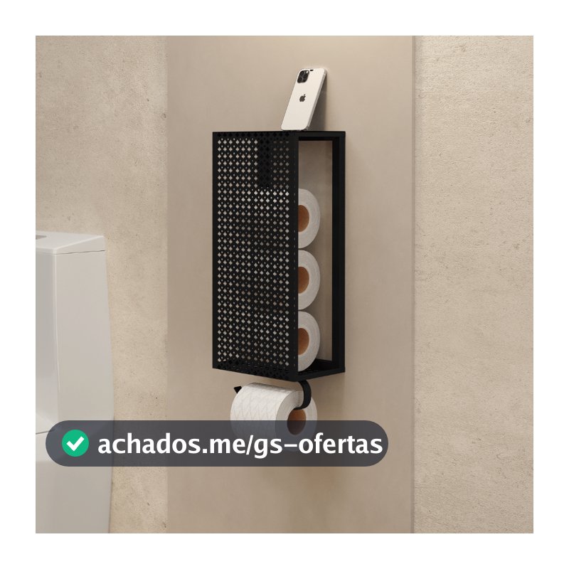 Porta Papel Higiênico Suporte Para Papel para Banheiro de Parede Suspenso Estilo Industrial Preto