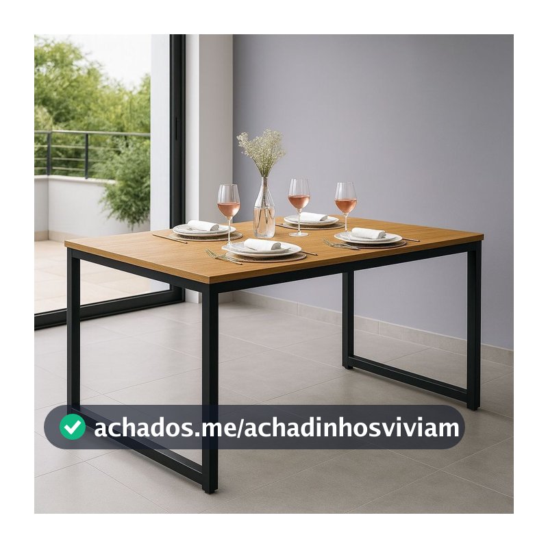 Mesa de Jantar Industrial com Base de Metal e Formato Retangular 120x80 cm