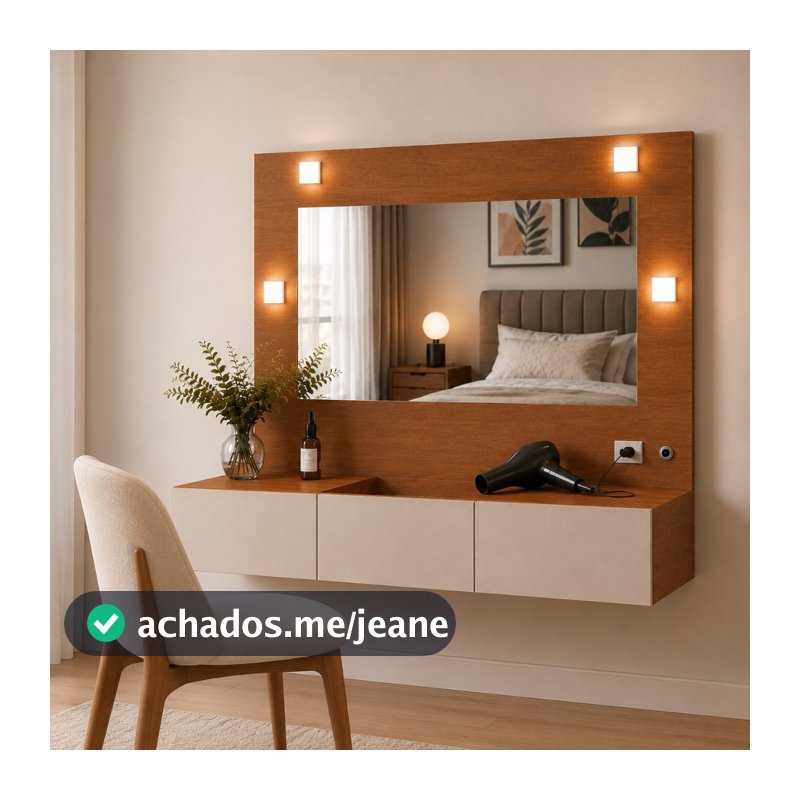 Penteadeira Camarim Suspensa com Espelho LED 3 Gavetas Maquiagem Nature Off White - Ofertamo