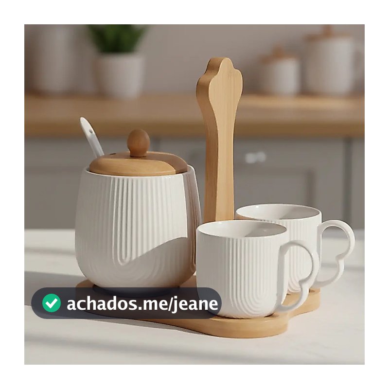 Jogo Café Chá Branco Preto Oásis 4 Peças Xícaras Com Açucareiro e Suporte - Hauskraft
