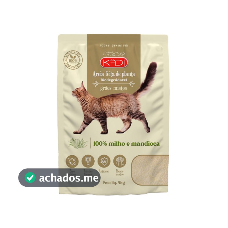 Areia Higiênica Kadi Milho e Mandioca Grãos Mistos 4 kg