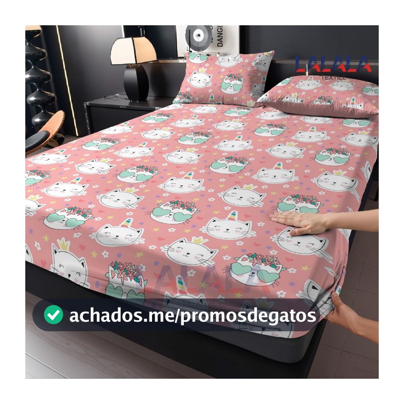 Gatinho De Desenho Animado Durável Jogo De Lençol 02 e 03  Peças CASAL QUEEN SOLTEIRO Percal Ponto Palito