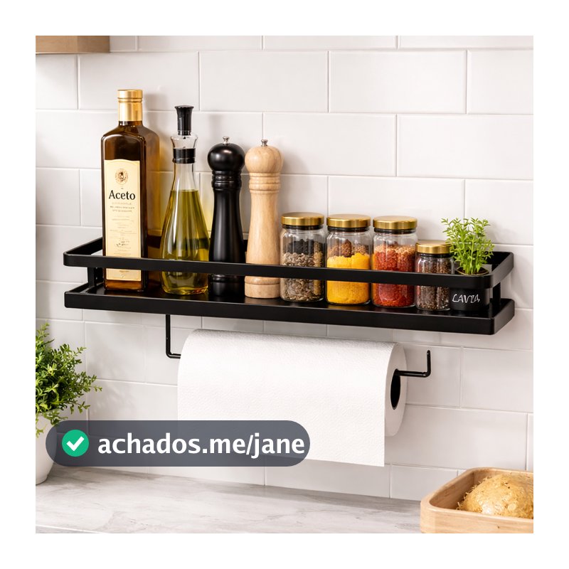 Porta Temperos Suspenso com Suporte Papel Toalha Organizador Cozinha Aço Resistente