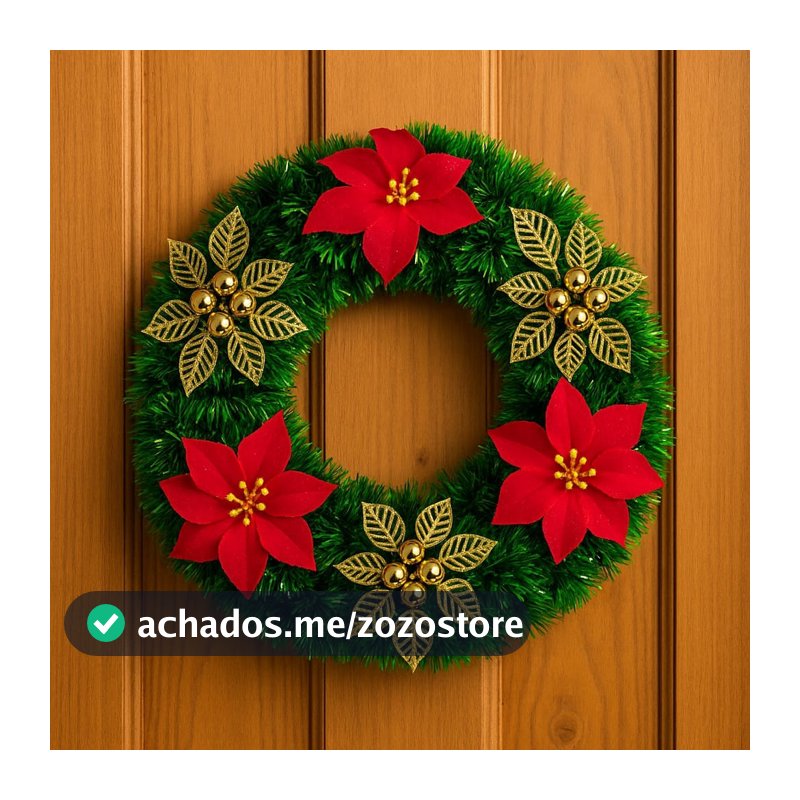 Guirlanda Natalina luxo .Decoração de Natalina Estruturada 40CM com flores vermelhas