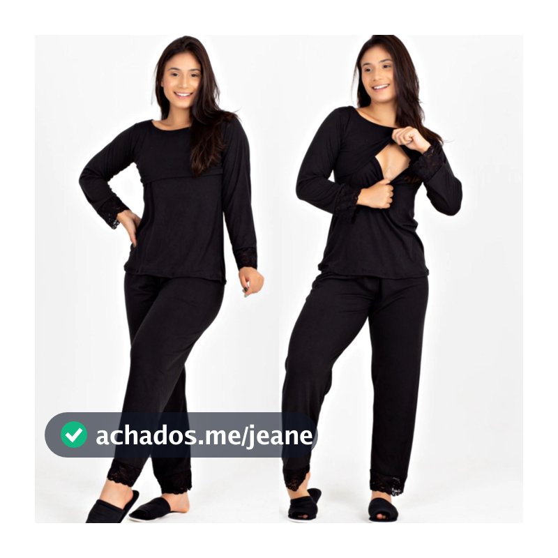 Pijama Amamentação Longo Calça e Blusa Soft Fluffy Com Renda