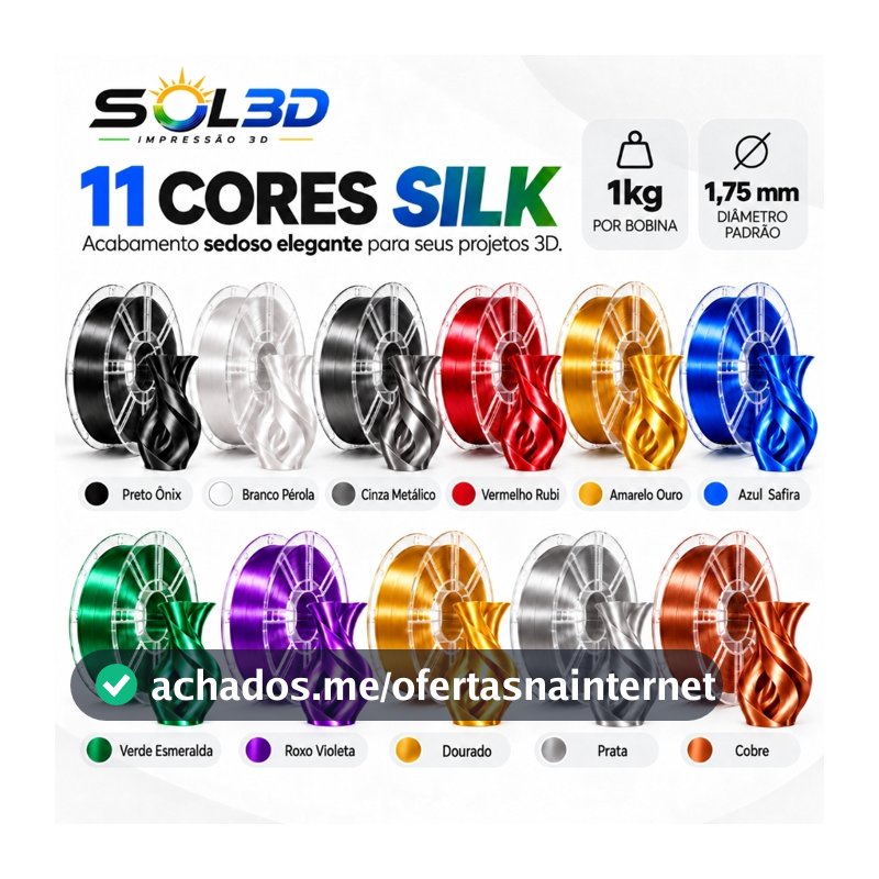 Filamento PLA Silk SOL3D 1kg 1,75mm Brilho Sedoso Impressora 3D