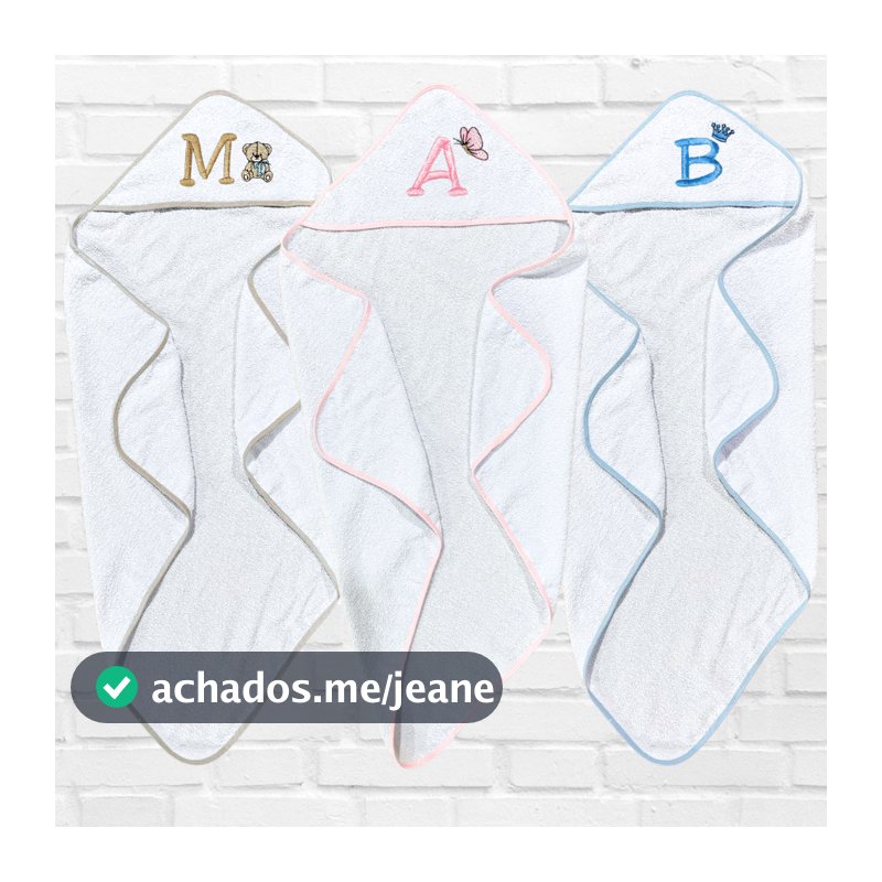 Toalha De Banho Personalizada Inicial Nome Do Bebe C/ Capuz Menino Menina Bordado 100% Algodão