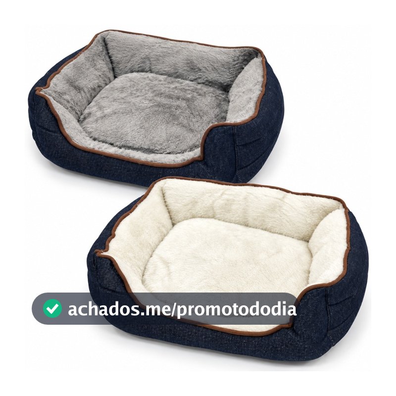 Cama para Pet Cão ou Gato Jeans Escuro c/ Interior Peluciado Cinza Claro ou Branco - Envio Sortido - P/M/G