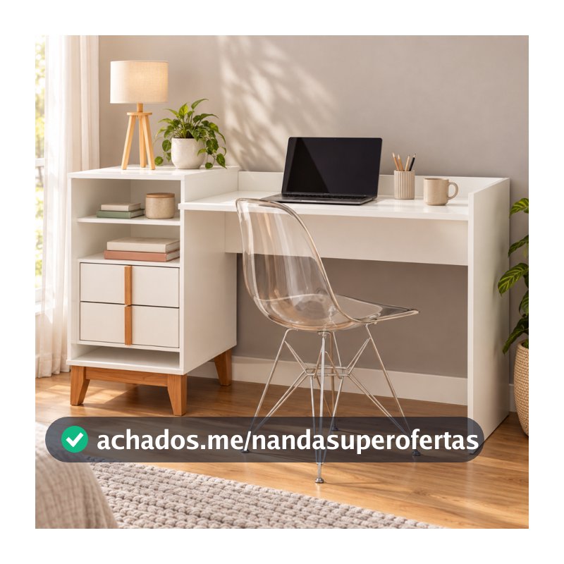 Mesa Escrivaninha Luminos Multiuso 2 Gaveta Nichos Quarto e Escritório Várias Cores