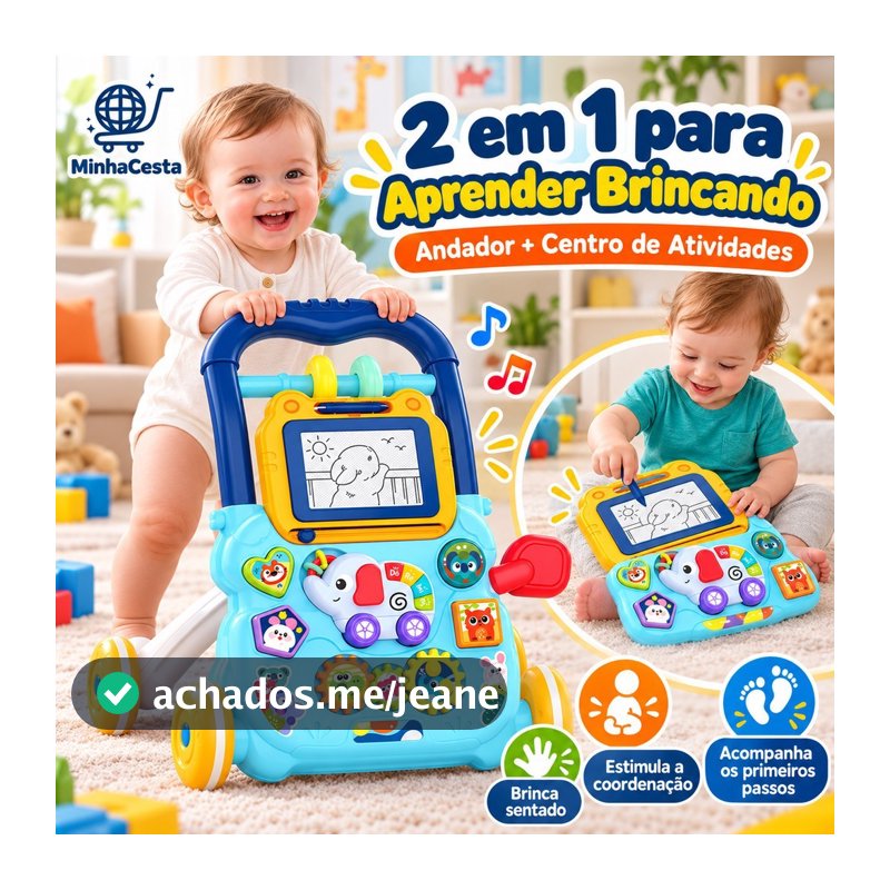 Andador Infantil Empurrador Musical Didático Educativo Empurrador Bebê Quadro Magico Educativo P20
