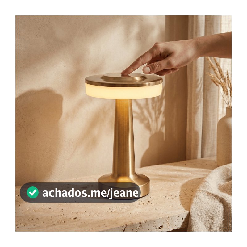 Luminaria Abajur Mesa Metal Sem Fio Recarregavel Touch Dourado Portatil Quarto Sala Decorativa 19cm