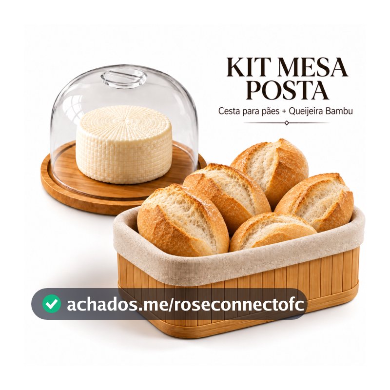 Kit Mesa Posta Queijeira Bambu Cesto de Pão Bandeja Café da Manhã Cozinha Petisqueira Porta Frios