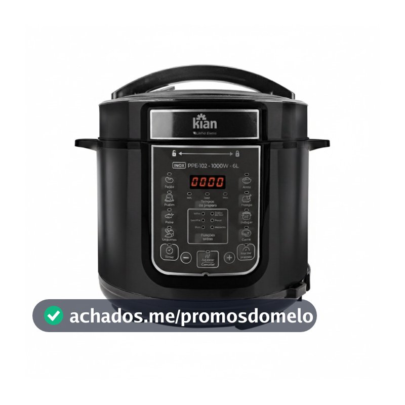 Panela de Pressão Elétrica PPE-102 – 6L Kian Timer Ajustável Controle de Temperatura Cuba Antiaderente Preto