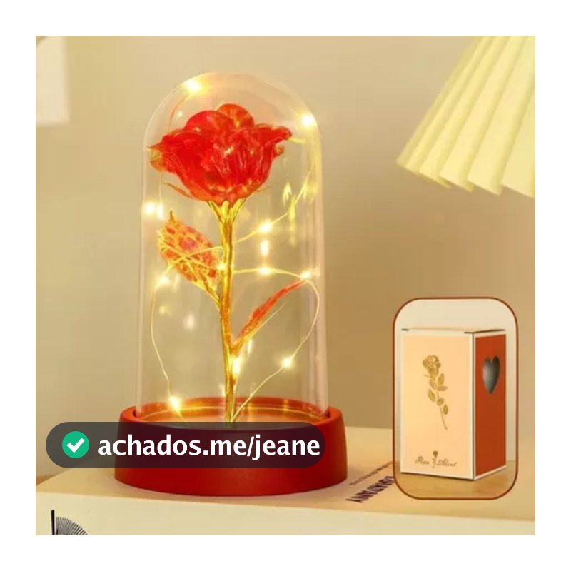 Rosa Encantada Novo Com Luz LED-Flor Eterna Decorativa em Cúpula de Acrílico / Brilha Estrelinha