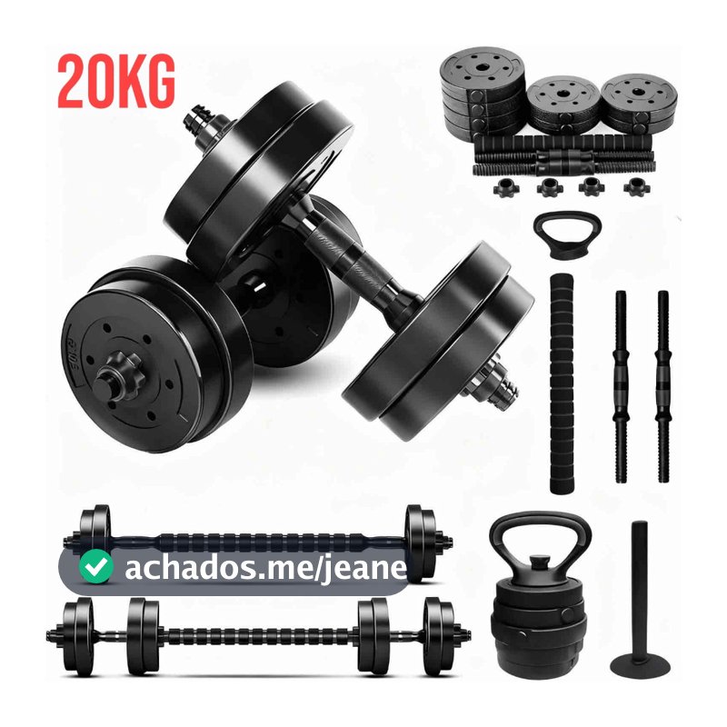 Kit Halteres Anilhas Barras e Kettlebell Ajustável BLACK - até 20kg  Treino completo em casa