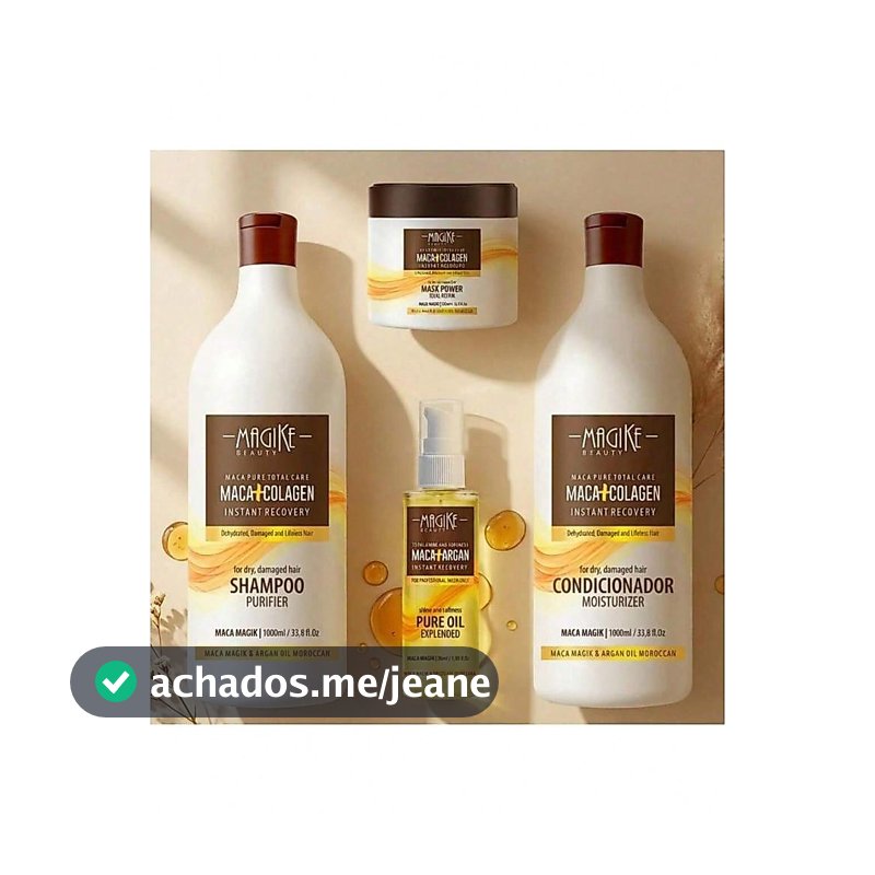 Kit Shampoo 1l + Condicionador 1l + Mascara Maca Essence 500g + Óleo Argan 50ml Magike