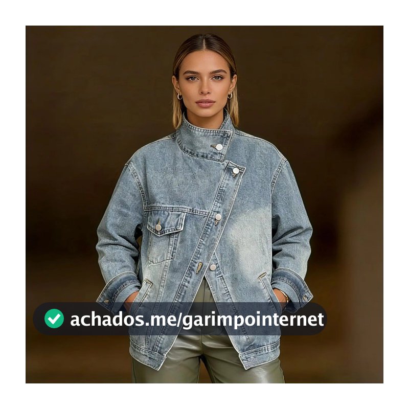 Jaqueta Jeans De Ajuste Relaxado Com Bolso Único Assimétrico E Fixação Diagonal 202606A
