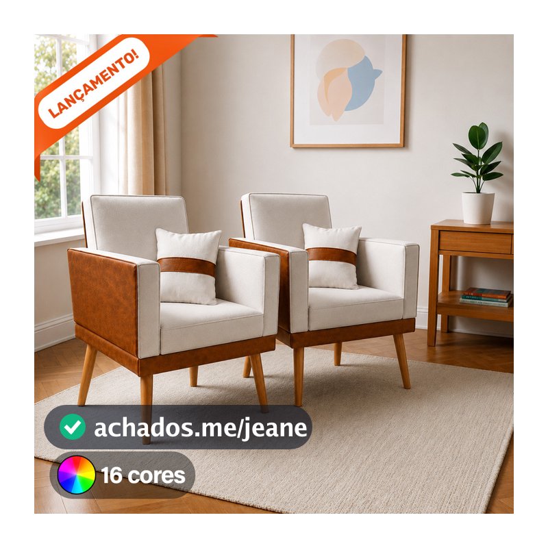 Kit 2 Poltronas para Sala Lis Almofada Corino Peroba e Suede Aninha Poltronas