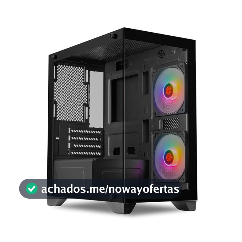Gabinete Gamer TGT Gladiator, Rainbow, Mid-Tower, Lateral de Vidro, Com 2 Fans, Preto, TGT-GLD-BK