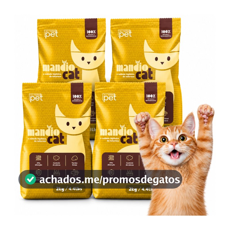 Areia De Gato Mandiocat Biodegradável Mandioca Grão finos 2 ou 4 Kg Para Gatos