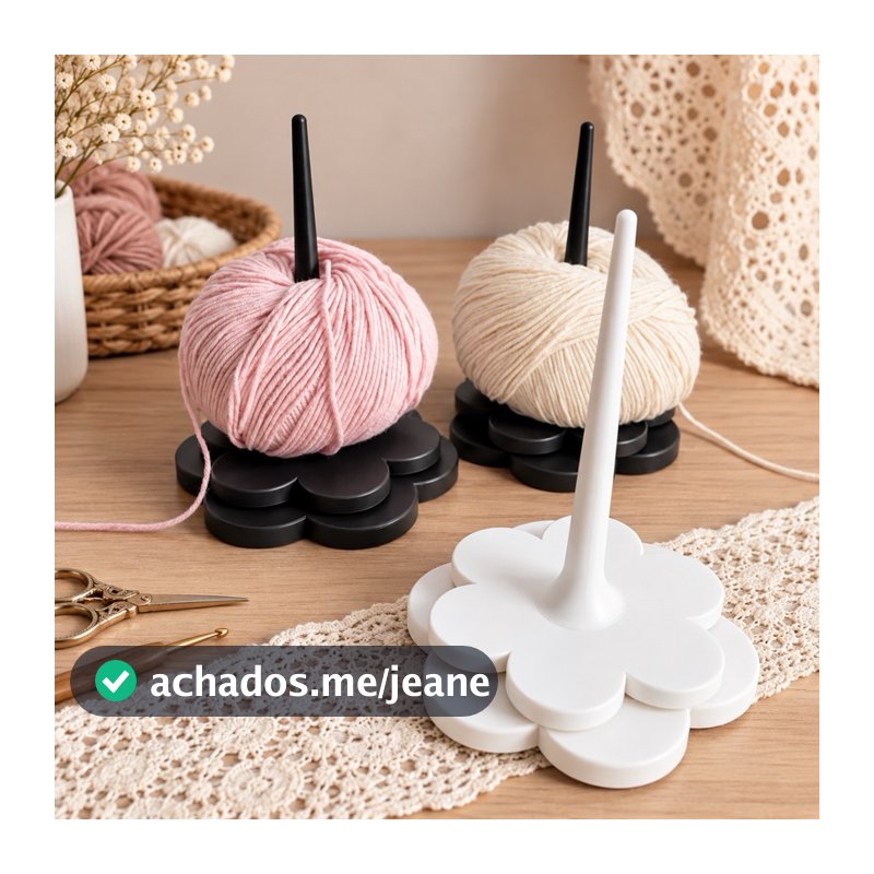 Suporte Giratório de Linha Crochê Tricô Novelo Sem Embolar Porta Linha Flor Artesanato