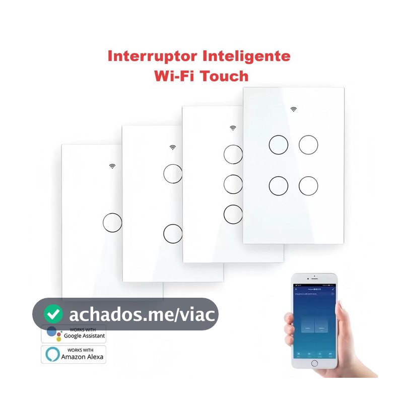 Interruptor Inteligente Touch 1/2/3/4 Botão WiFi Smart Automação,Compatível  Alexa Google Smart Tuya
