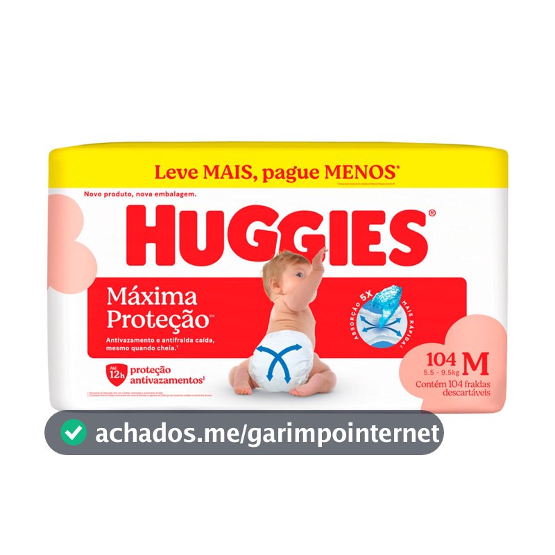 Fralda Huggies Máxima Proteção Tamanho M 104 Unidades Descartáveis Leve Mais Por Menos