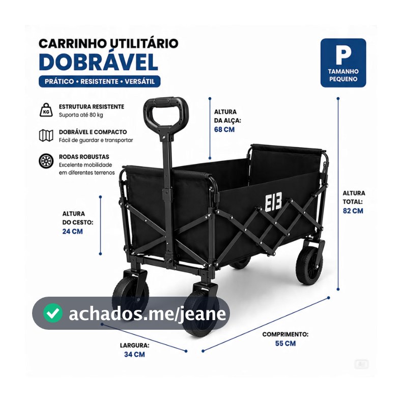 Carrinho de Camping Dobrável Multiuso Portátil Reforçado Com Rodas Tamanho P