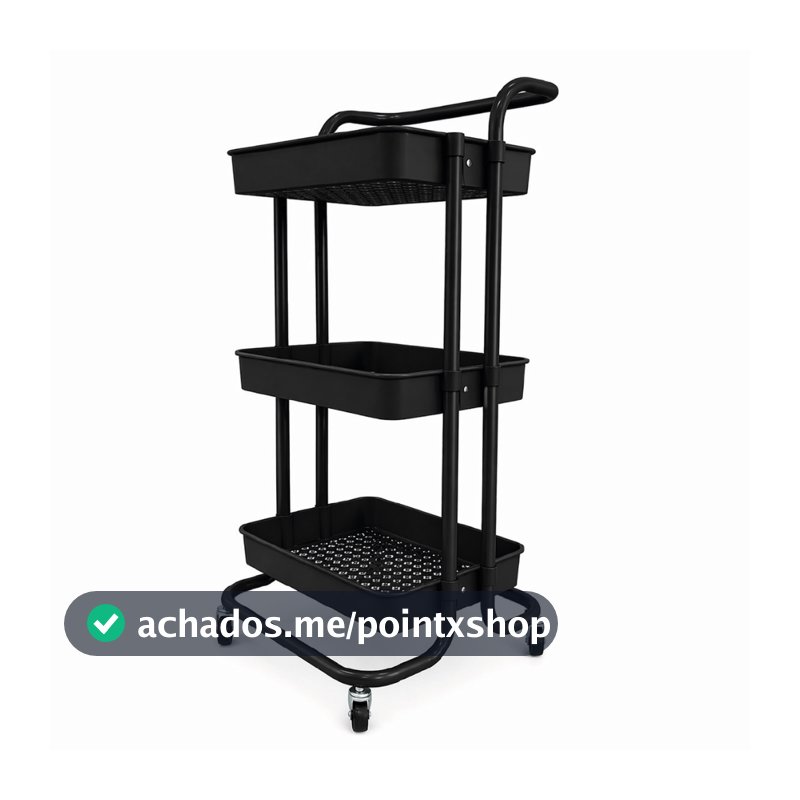 Carrinho Organizador Multiuso com Rodinhas 3 Prateleiras Banheiro Cozinha Lavanderia Resistente 10kg - PRETO
