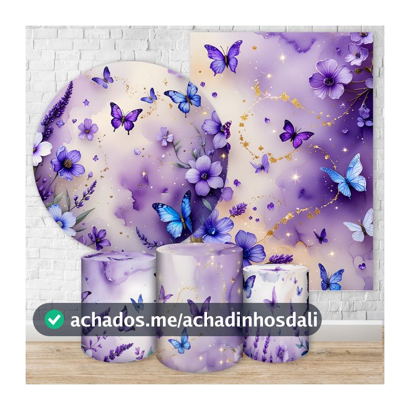 Capas Painéis de Festa Sublimados Vários Modelos Tema Borboletas Roxa