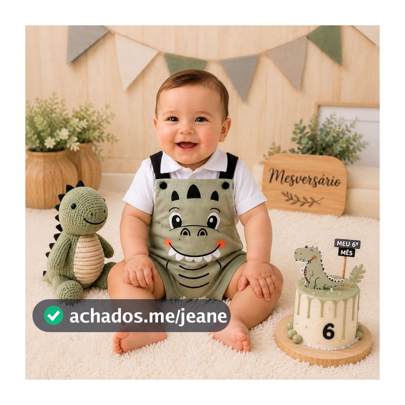 Romper Mesversário Menino Dinossauro Baby Temático Enxoval Presente Criativo Zamilu Baby