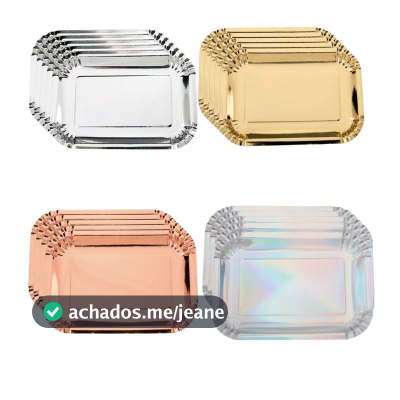 Kit Bandejas Descartáveis Média Retangular 5 Unidades 18,5 x 26,5 cm Decoração Mesa - Silver Festas