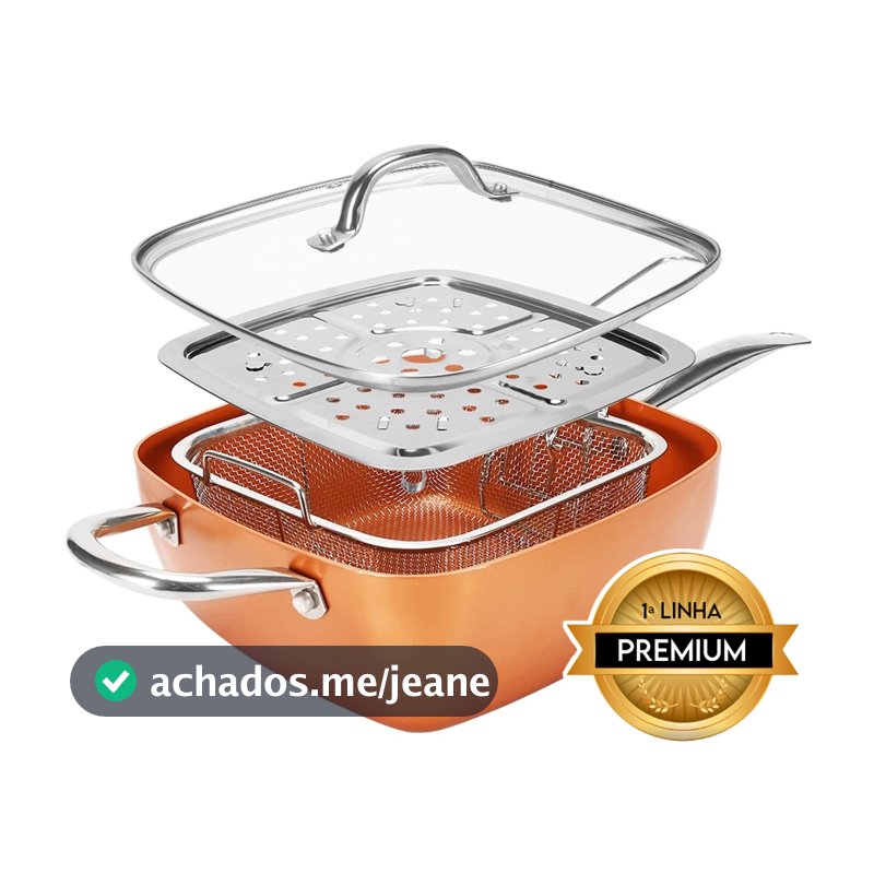 Panela Caçarola C/ Cesto de Fritura e Tampa de Vidro Fogão Indução Gás Elétrico PREMIUM