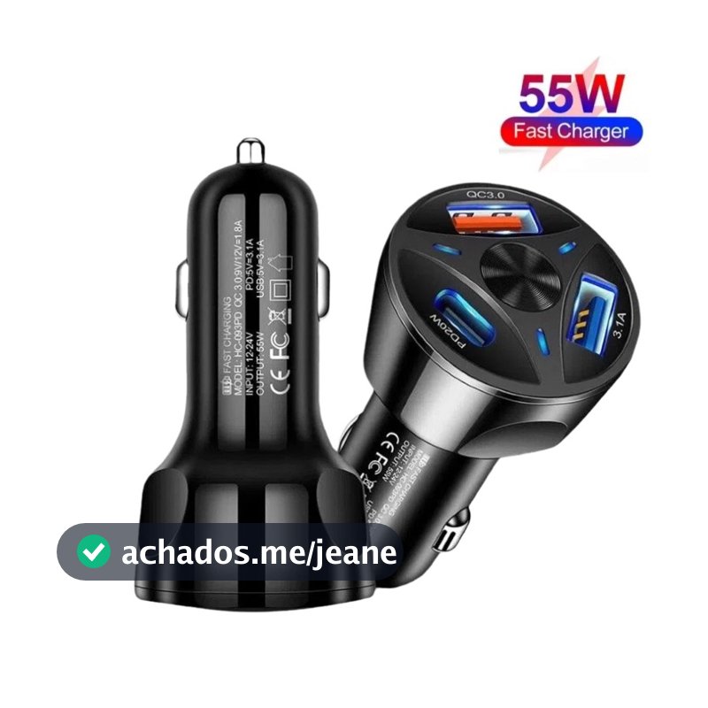 Carregador Veicular Carro Turbo Universal 3 Portas Usb 1 Porta 3.0 Quick Charger