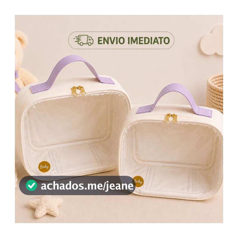 Kit 2 peças necessaire maleta transparente organizadora para itens de higiene ou fraldas portátil
