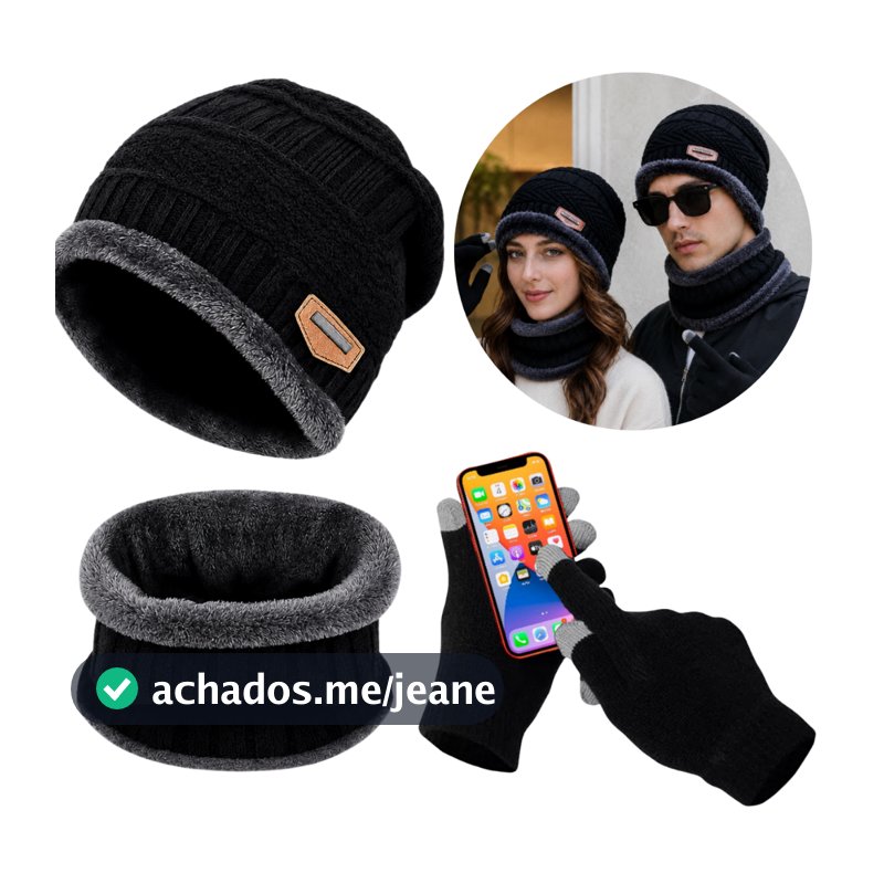 Touca Gorro de Frio Inverno Gola Forrada Luva Touch Motoboy - Masculina e Feminina Cachecol Echarpe