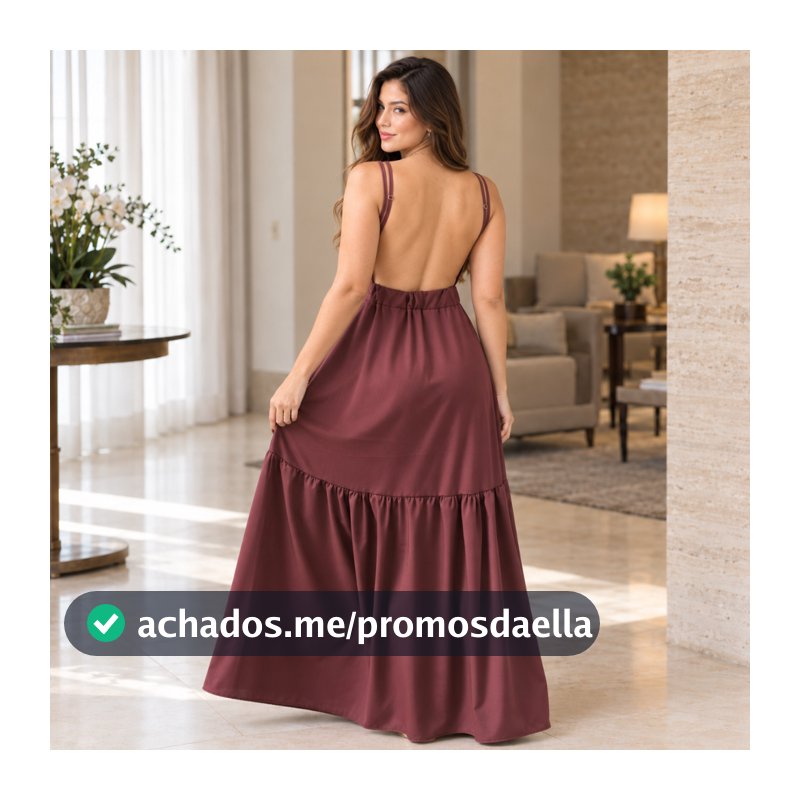 Vestido Decote Costas Nuas com Bojo Longo Feminino com Alças Regulaveis