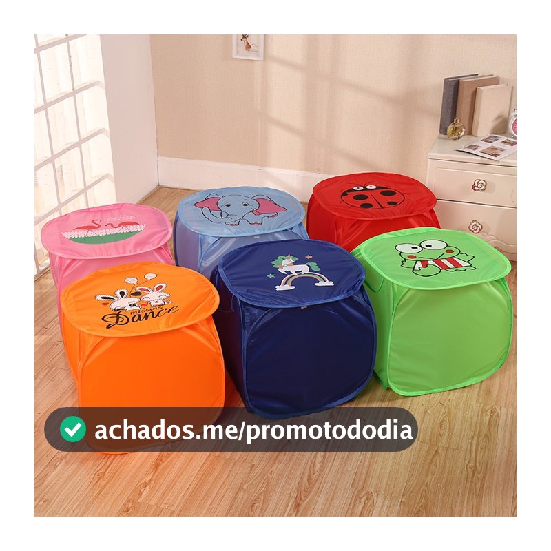 Cesto Grande com Tampa Organizador de Brinquedo e Roupas Sujas Multiuso Dobrável Infantil