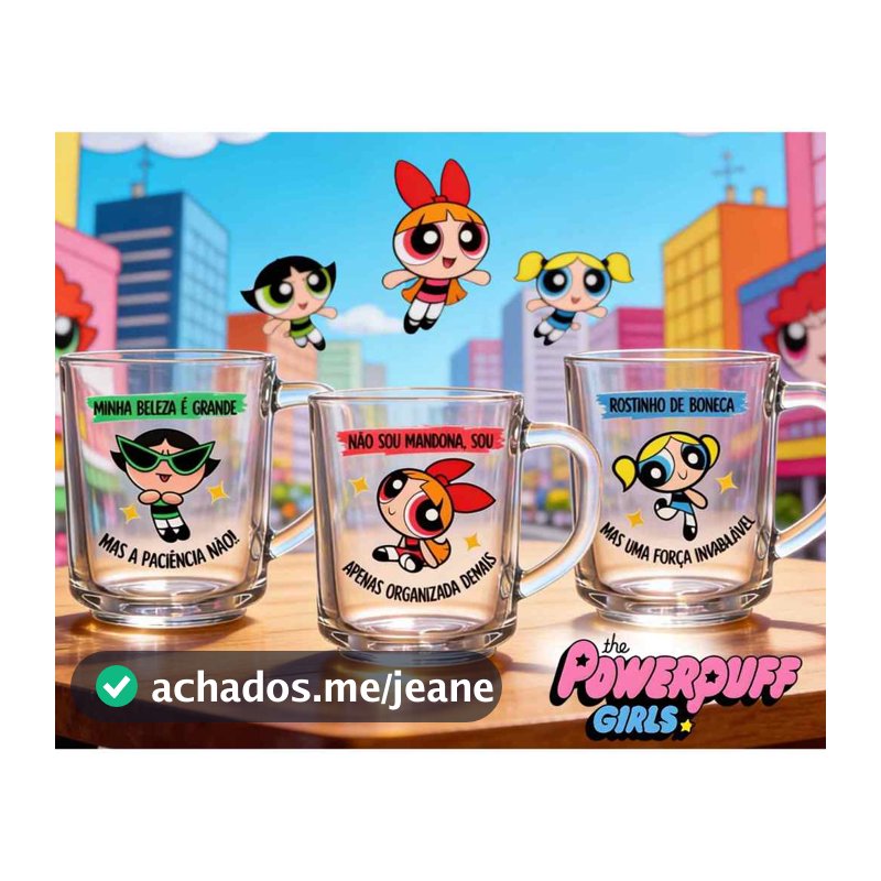 Kit 3 Canecas Temática Meninas Superpoderosas De Vidro Frase Presente Criativo Amigas Não Desbota