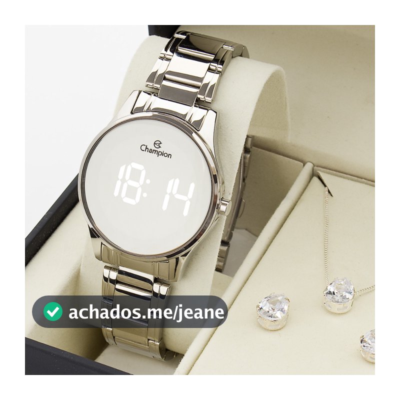 Relógio Feminino Prata Digital Espelhado Com Colar e Brincos CH48046S