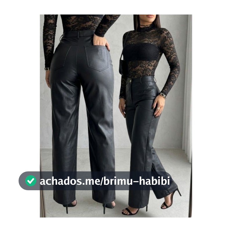 Calça Couro Fake Feminina Cintura Alta Wide Leg Pantalona Couro Ecológico Premium