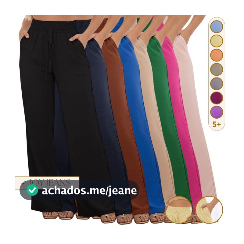 Calça Pantalona Feminina Com Bolso Cintura Alta